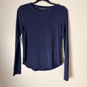 Athleta Navy Long Sleeve Crewneck Top Split Hem Modal Blend XS Like New